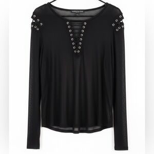 Witchy Goth Black Sheer Lace-Up Shirt Top